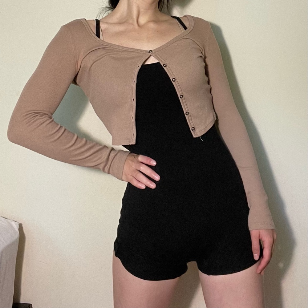 Brown Beige Cropped Cardigan Dark Academia Y2K 90s 2000s